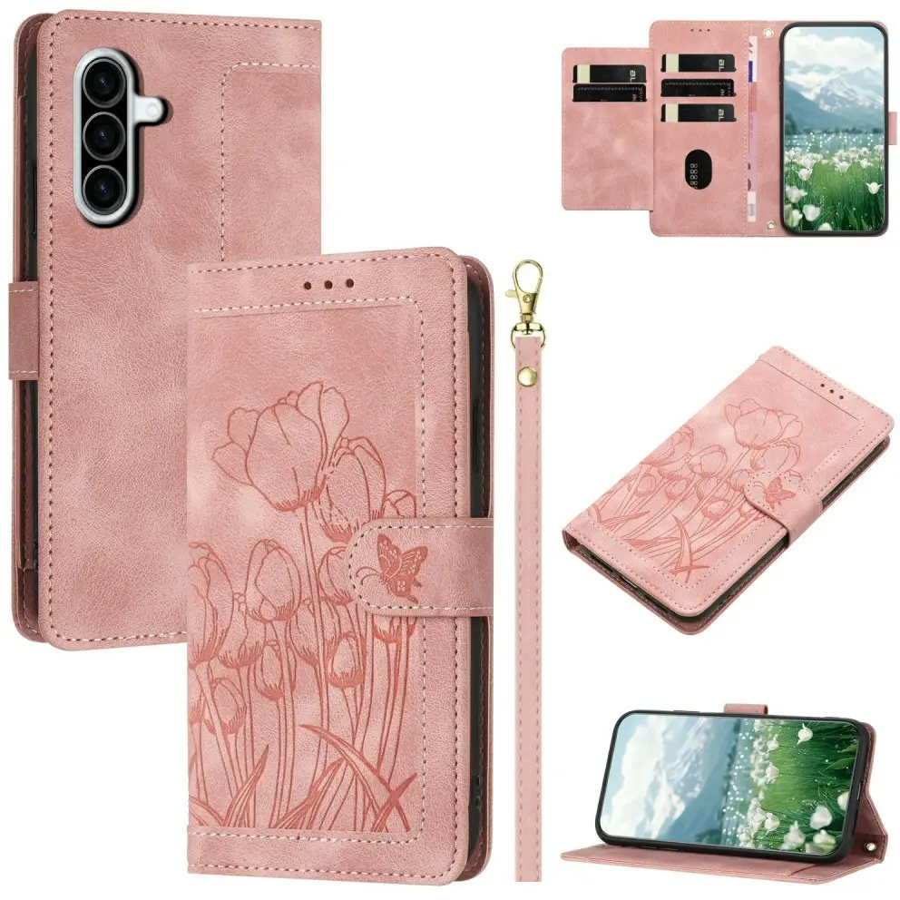 Samsung Galaxy A27 Hoesje Portemonnee Tulpen Book Case Roze afbeelding 2