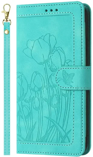 Samsung Galaxy A27 Hoesje Portemonnee Tulpen Book Case Groen afbeelding 1