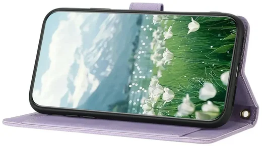 Samsung Galaxy A27 Hoesje Portemonnee Tulpen Book Case Paars afbeelding 15