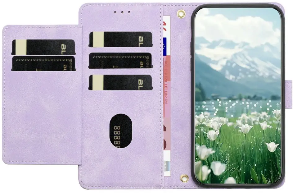 Samsung Galaxy A27 Hoesje Portemonnee Tulpen Book Case Paars afbeelding 12