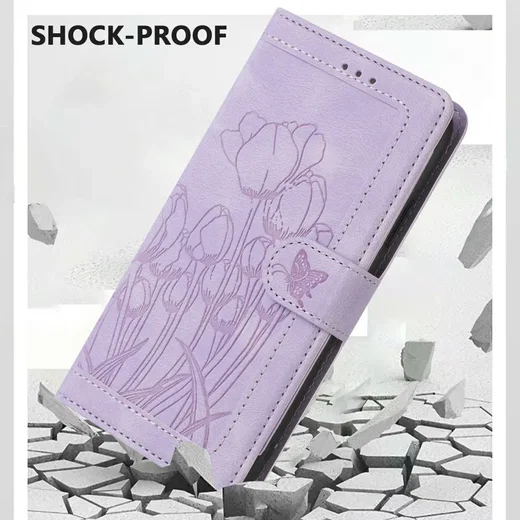 Samsung Galaxy A27 Hoesje Portemonnee Tulpen Book Case Paars afbeelding 8