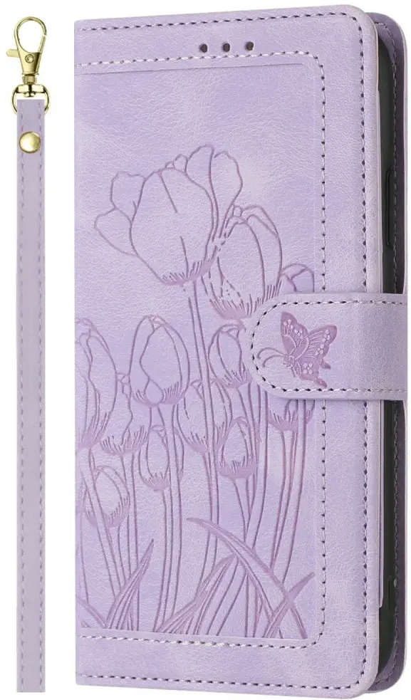 Samsung Galaxy A27 Hoesje Portemonnee Tulpen Book Case Paars afbeelding 1