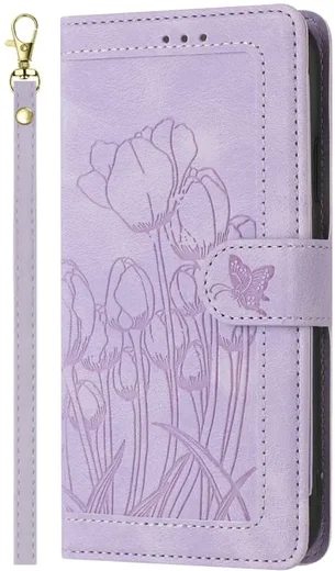 Samsung Galaxy A27 Hoesje Portemonnee Tulpen Book Case Paars afbeelding 1
