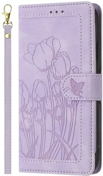 Samsung Galaxy A27 Hoesje Portemonnee Tulpen Book Case Paars