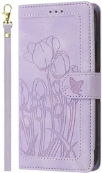 Samsung Galaxy A27 Hoesje Portemonnee Tulpen Book Case Paars afbeelding