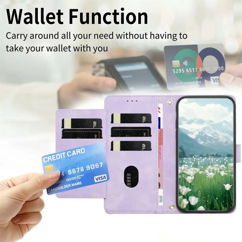 Samsung Galaxy A27 Hoesje Portemonnee Tulpen Book Case Paars afbeelding 6