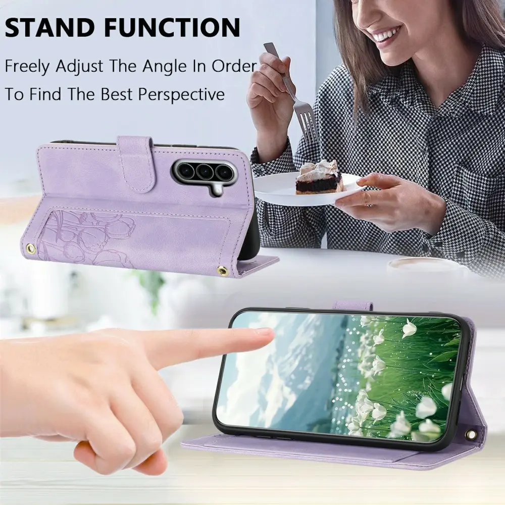 Samsung Galaxy A27 Hoesje Portemonnee Tulpen Book Case Paars afbeelding 5