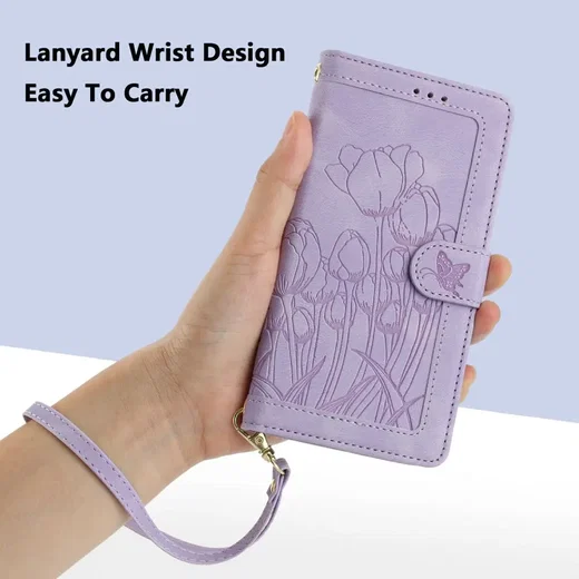 Samsung Galaxy A27 Hoesje Portemonnee Tulpen Book Case Paars afbeelding 9
