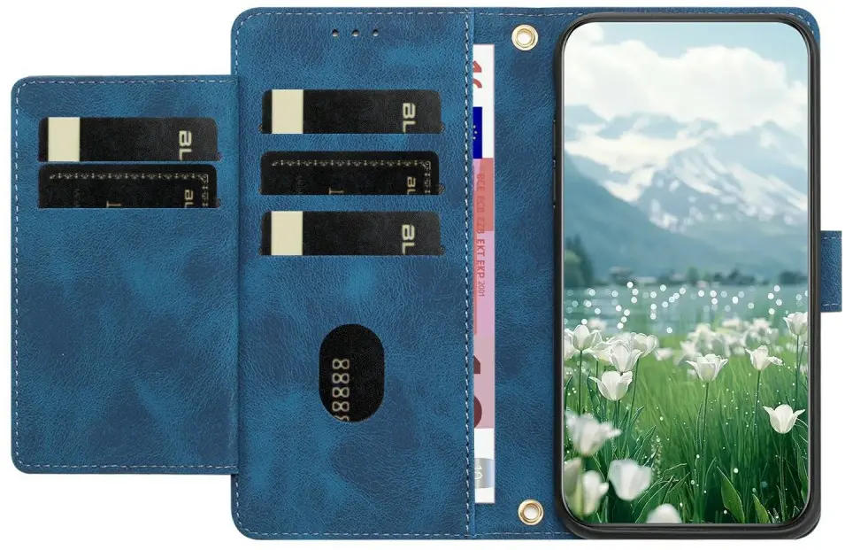Samsung Galaxy A27 Hoesje Portemonnee Tulpen Book Case Blauw afbeelding 11