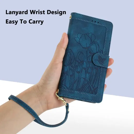 Samsung Galaxy A27 Hoesje Portemonnee Tulpen Book Case Blauw afbeelding 8