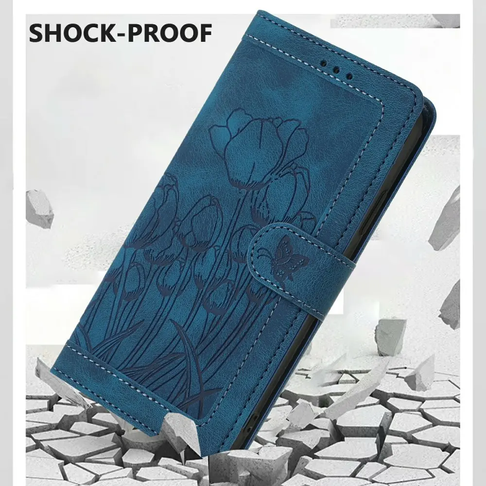 Samsung Galaxy A27 Hoesje Portemonnee Tulpen Book Case Blauw afbeelding 7