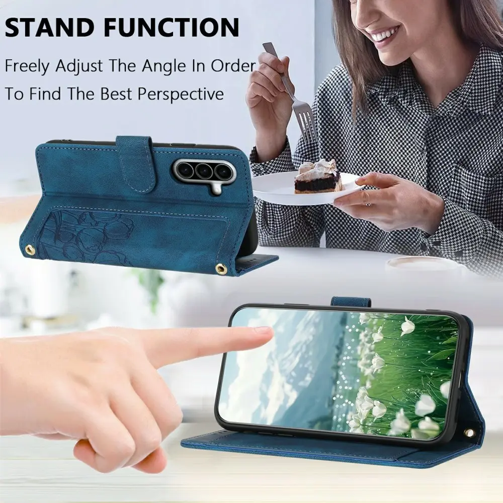 Samsung Galaxy A27 Hoesje Portemonnee Tulpen Book Case Blauw afbeelding 5