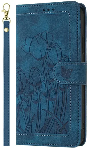Samsung Galaxy A27 Hoesje Portemonnee Tulpen Book Case Blauw afbeelding 1