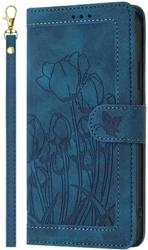 Samsung Galaxy A27 Hoesje Portemonnee Tulpen Book Case Blauw
