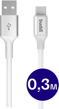 Buddi Flex USB-A naar USB-C Kabel 12W Fast Charge 30CM Wit