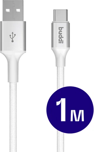 Buddi Flex USB-A naar USB-C Kabel 12W Fast Charge 1M Wit afbeelding 1