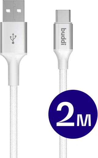 Buddi Flex USB-A naar USB-C Kabel 12W Fast Charge 2M Wit afbeelding 1