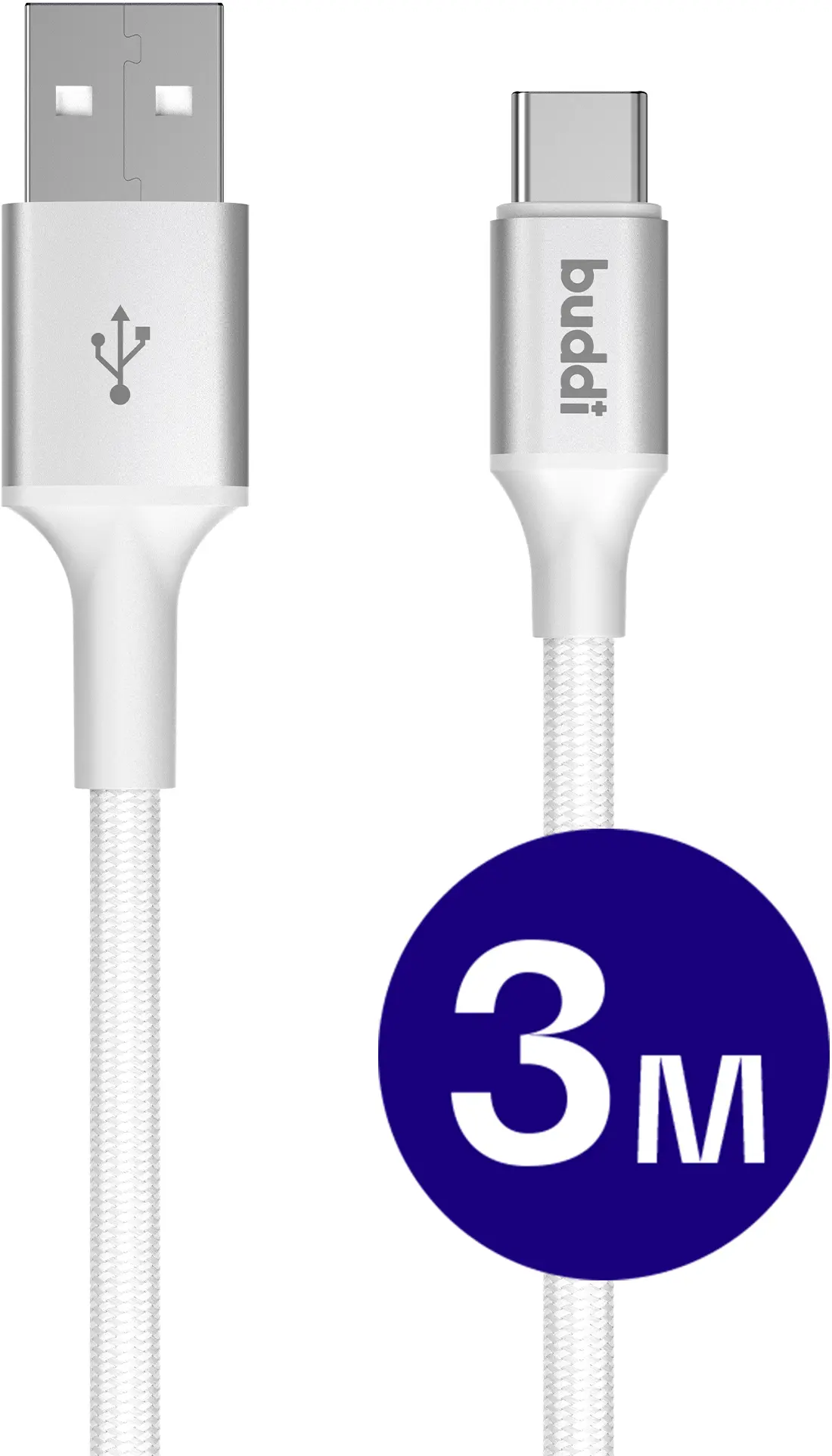Buddi Flex USB-A naar USB-C Kabel 12W Fast Charge 3M Wit afbeelding 1