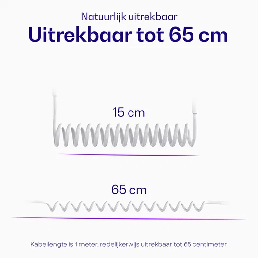 Buddi Flex USB-A naar USB-C Krulsnoer Kabel 12W Fast Charge 1M Wit afbeelding 2
