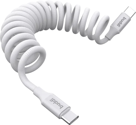 Buddi Flex USB-C naar USB-C Krulsnoer Kabel 60W Fast Charge 1M Wit afbeelding 7