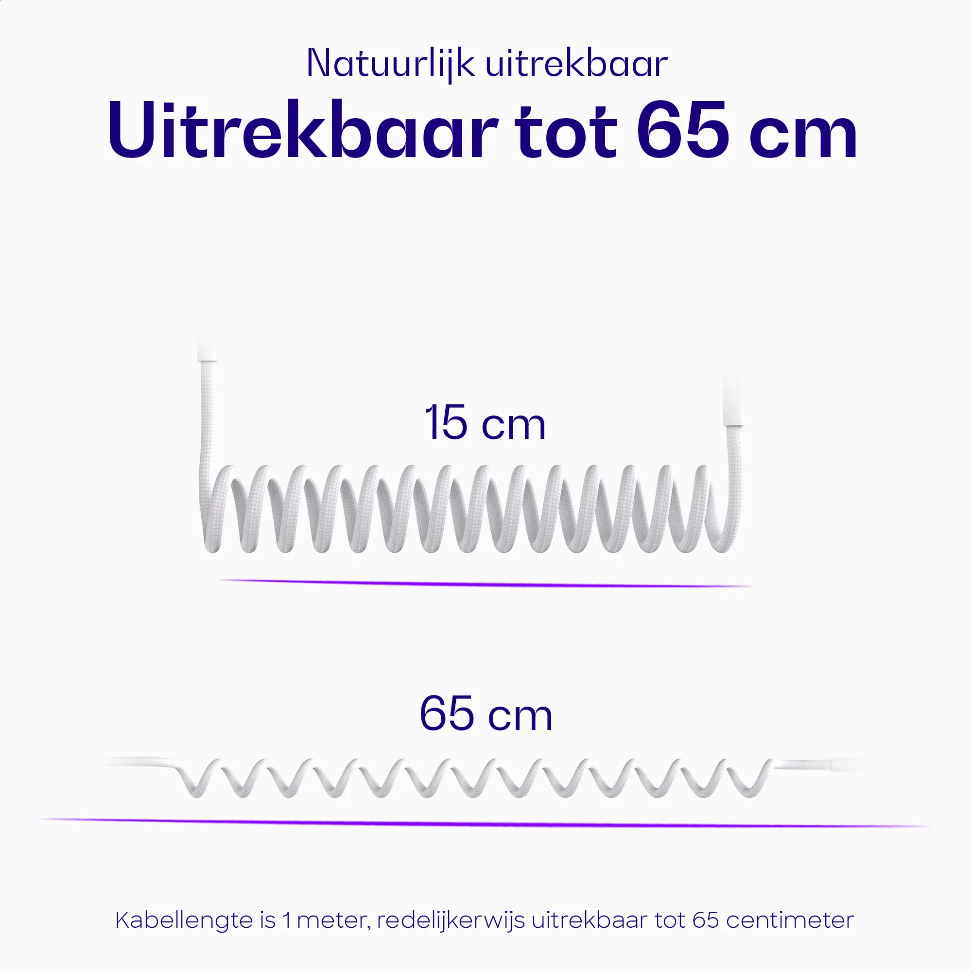 Buddi Flex USB-A naar Lightning Krulsnoer Kabel 12W Fast Charge 1M Wit afbeelding 3