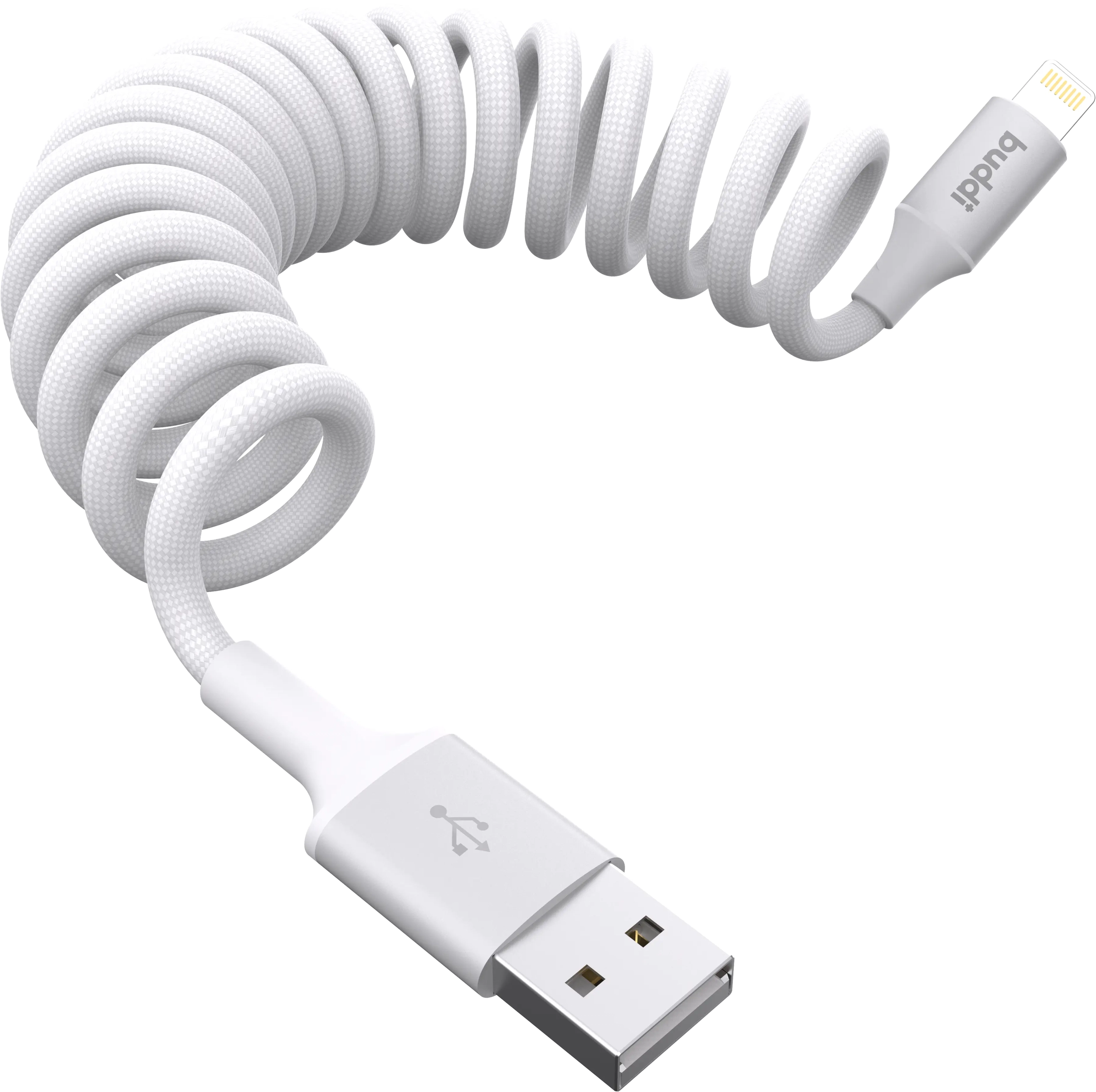Buddi Flex USB-A naar Lightning Krulsnoer Kabel 12W Fast Charge 1M Wit afbeelding 8