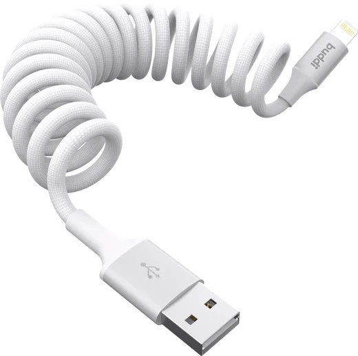 Buddi Flex USB-A naar Lightning Krulsnoer Kabel 12W Fast Charge 1M Wit afbeelding 8