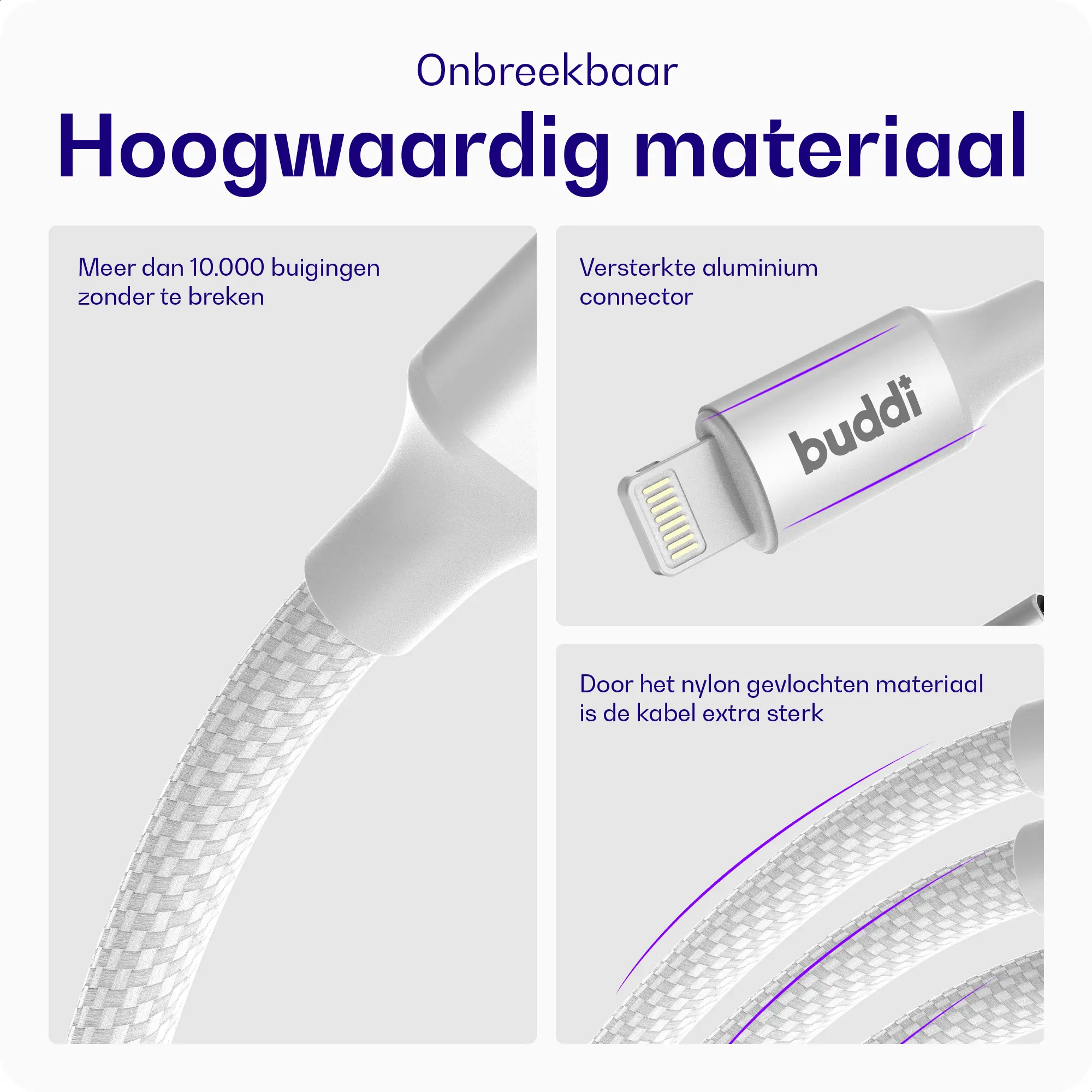Buddi Flex USB-C naar Lightning Krulsnoer Kabel 12W Fast Charge 1M Wit afbeelding 6