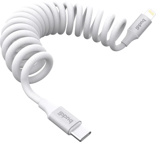 Buddi Flex USB-C naar Lightning Krulsnoer Kabel 12W Fast Charge 1M Wit afbeelding 7