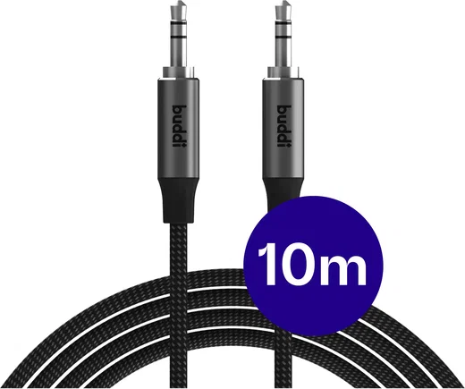 Buddi Flex 3.5mm Jack Aux Audio Kabel 10M Zwart afbeelding 1