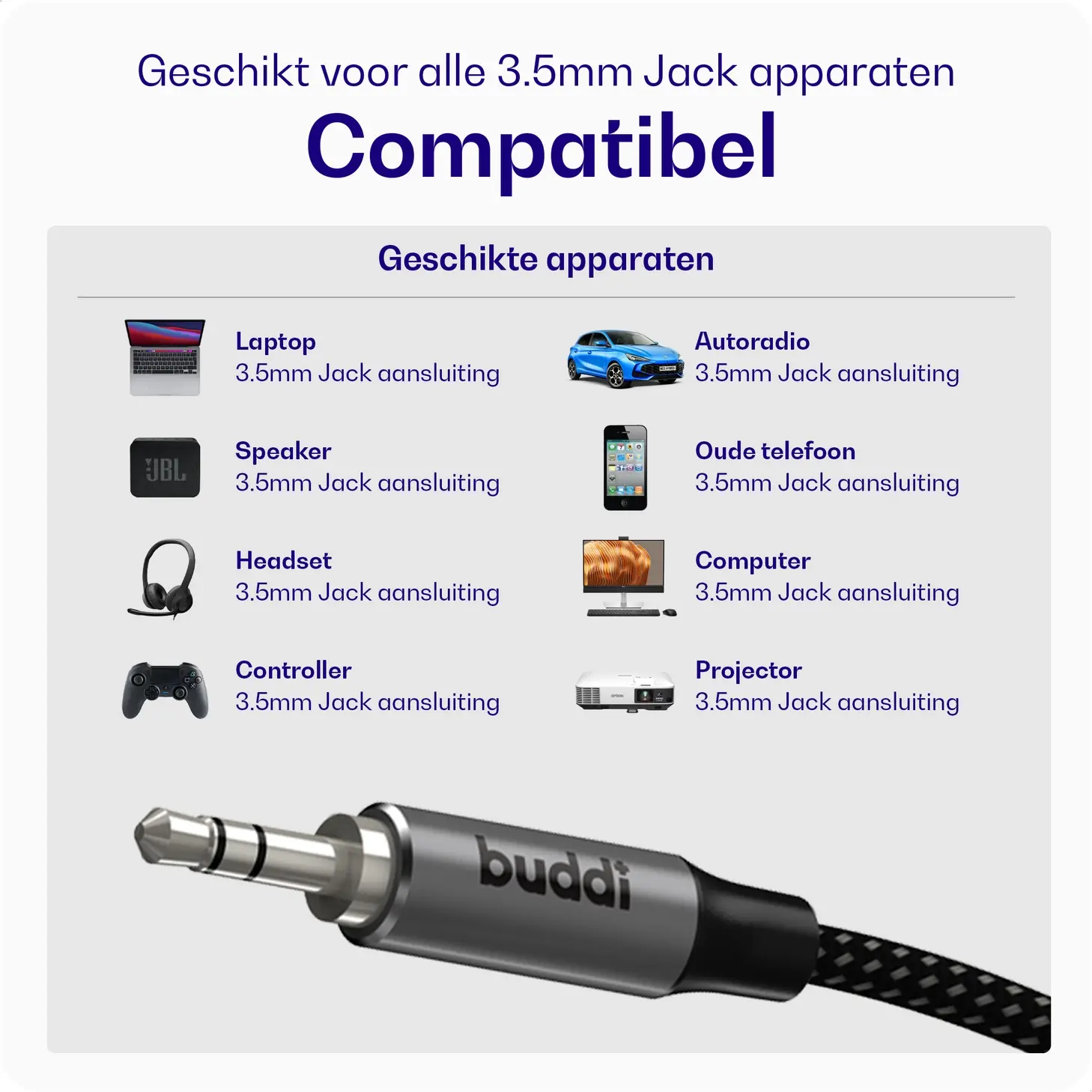 Buddi Flex 3.5mm Jack Aux Audio Kabel 10M Zwart afbeelding 4
