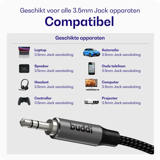 Buddi Flex 3.5mm Jack Aux Audio Kabel 10M Zwart afbeelding 4