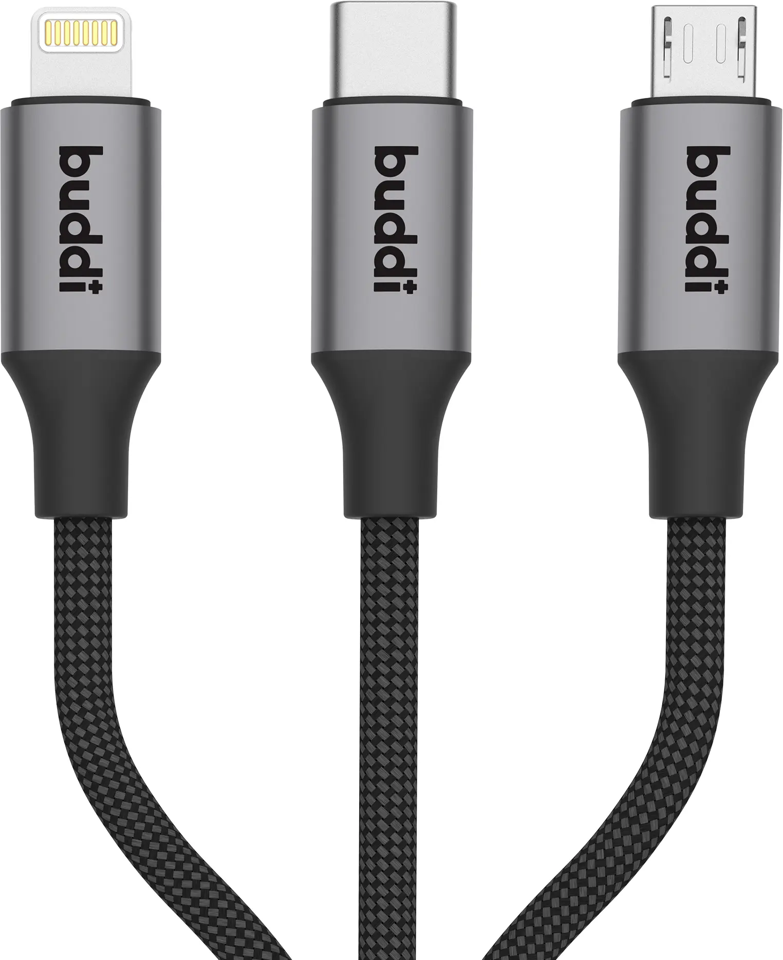 Buddi Flex 3-in-1 USB-C naar USB-C Lightning Micro-USB 1.5M Zwart afbeelding 9