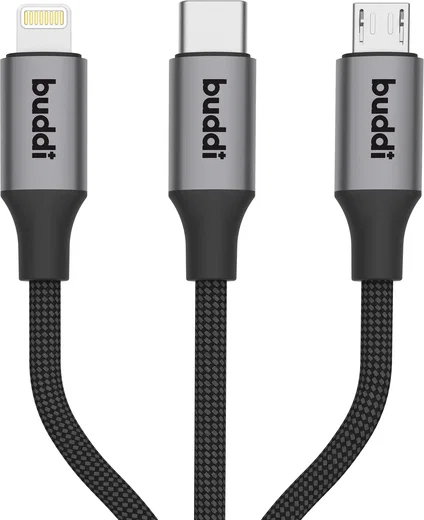 Buddi Flex 3-in-1 USB-C naar USB-C Lightning Micro-USB 1.5M Zwart afbeelding 9