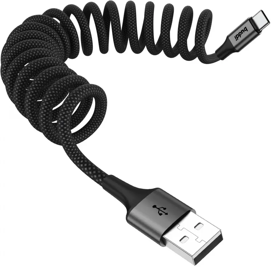 Buddi Flex USB-A naar USB-C Krulsnoer Kabel 12W Fast Charge 2M Zwart afbeelding 11