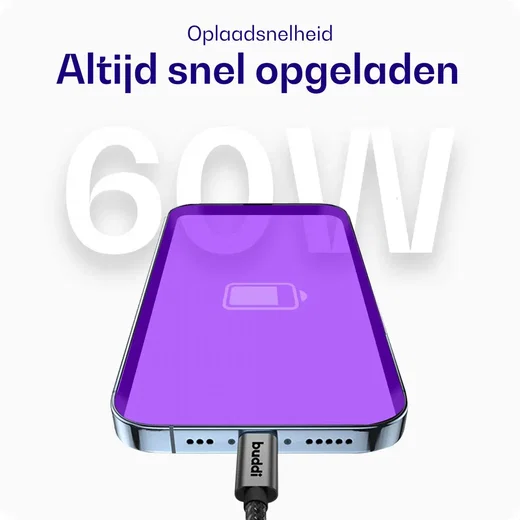 Buddi Flex USB-C naar USB-C Krulsnoer Kabel 60W Fast Charge 2M Zwart afbeelding 4
