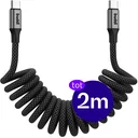Buddi Flex USB-C naar USB-C Krulsnoer Kabel 60W Fast Charge 2M Zwart