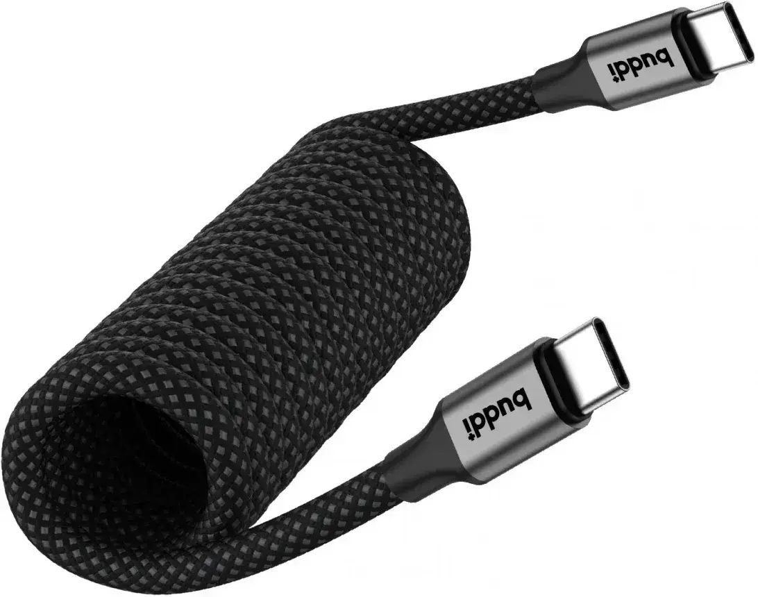 Buddi Flex USB-C naar USB-C Krulsnoer Kabel 60W Fast Charge 2M Zwart afbeelding 12
