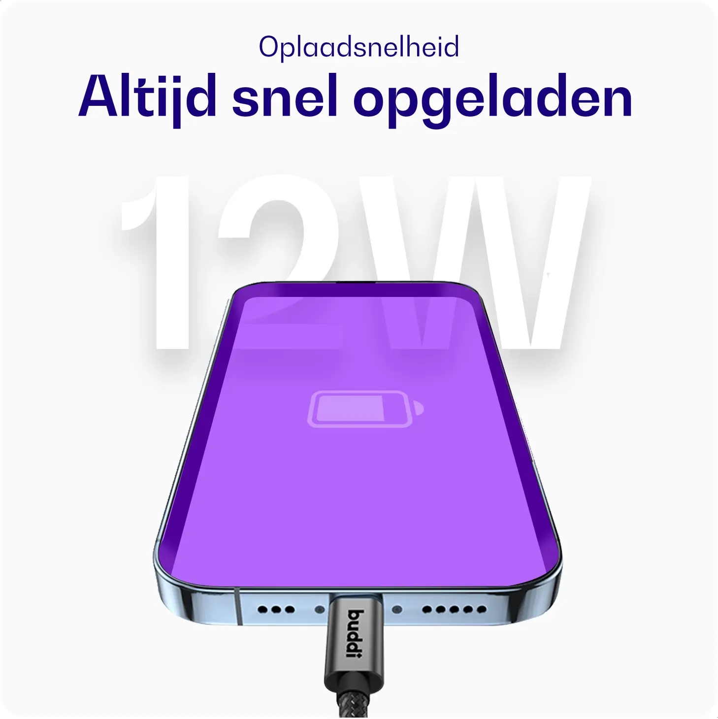 Buddi Flex USB-A naar Lightning Krulsnoer Kabel 12W Fast Charge 2M Zwart afbeelding 3