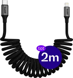 Buddi Flex USB-C naar Lightning Krulsnoer Kabel 12W Fast Charge 2M Zwart afbeelding