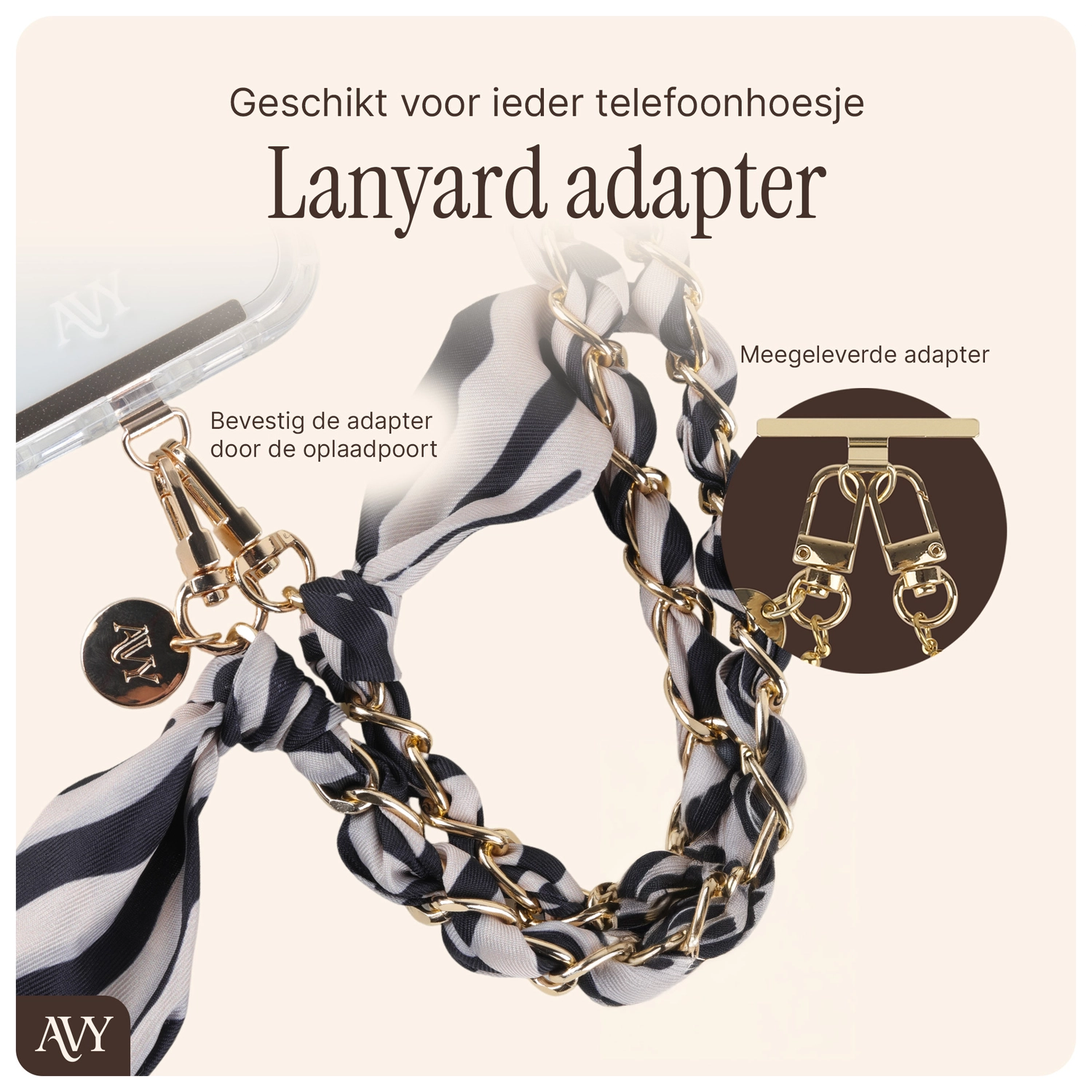 AVY Universeel Sjaal Crossbody Telefoonkoord (120CM) Serengeti Zebra afbeelding 3
