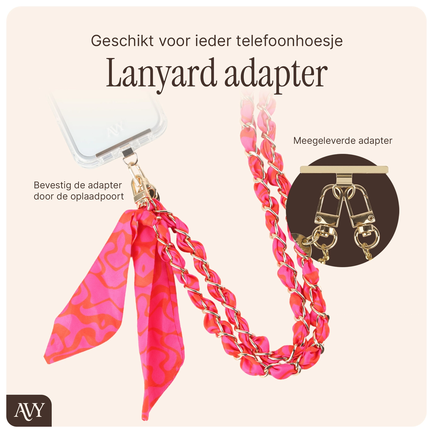 AVY Universeel Sjaal Crossbody Telefoonkoord (120CM) Rosé Twist afbeelding 3