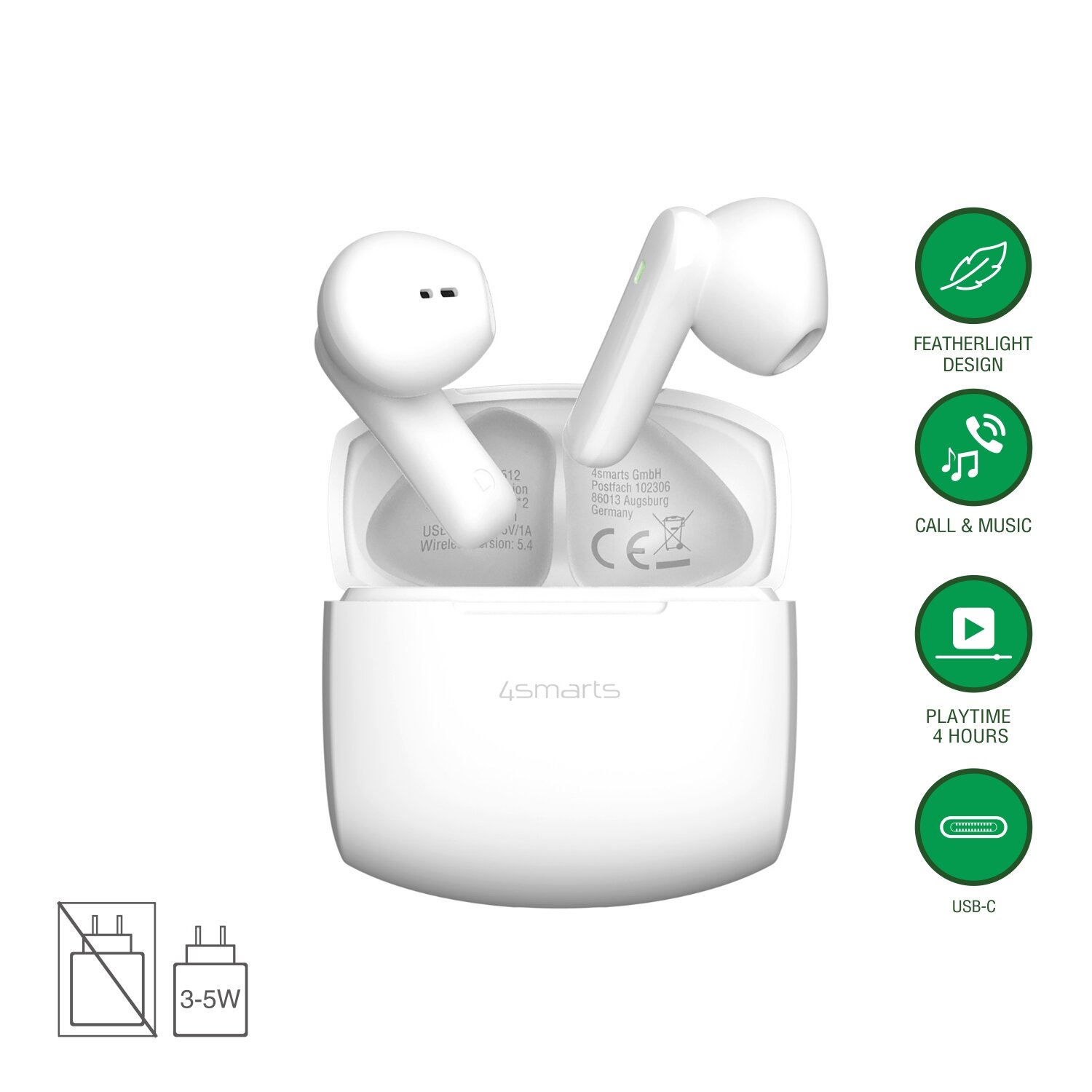 4Smarts SkyBuds Air Draadloze In Ear Oordopjes Bluetooth 5.4 Wit afbeelding 7