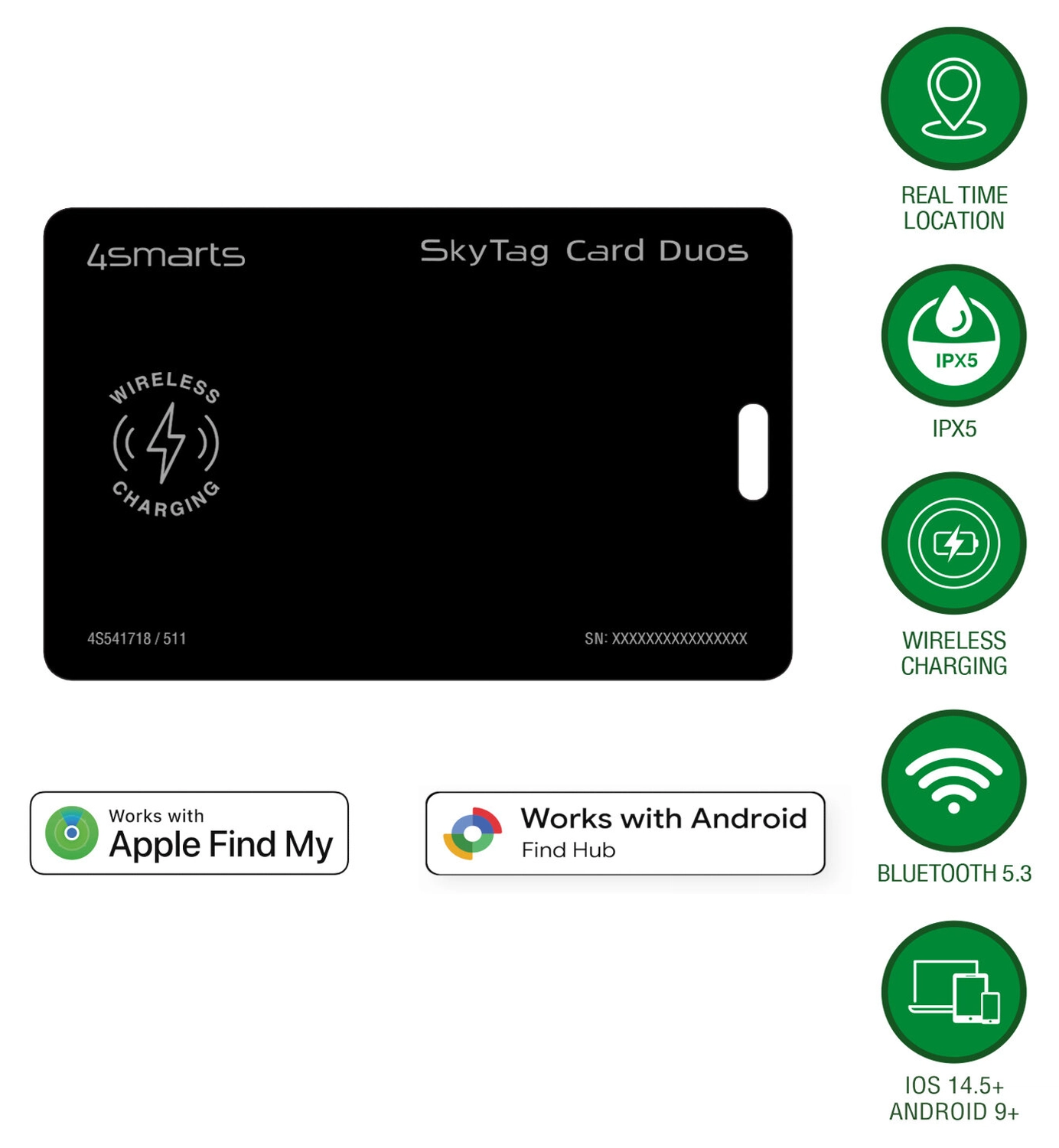 4smarts SkyTag Oplaadbare Bluetooth Tracker Pasje voor Portemonnee Zwart afbeelding 2
