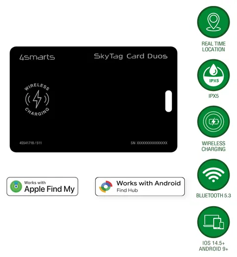4smarts SkyTag Oplaadbare Bluetooth Tracker Pasje voor Portemonnee Zwart afbeelding 2