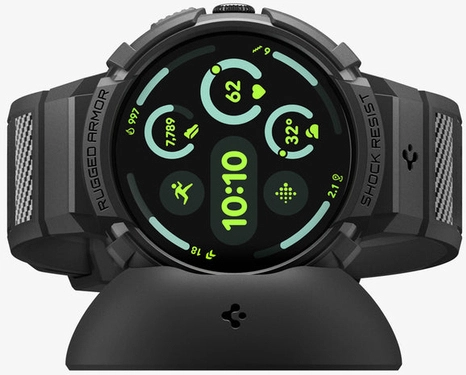 Spigen Rugged Armor Pro - Pixel Watch 4 45MM Hoesje Zwart + Oplaad Standaard afbeelding 7