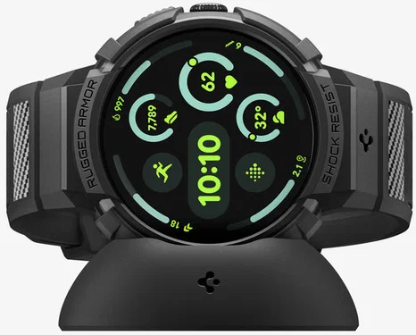 Spigen Rugged Armor Pro - Pixel Watch 4 45MM Hoesje Zwart + Oplaad Standaard afbeelding 7