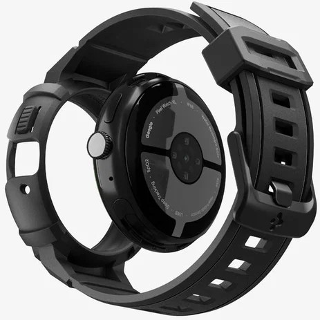 Spigen Rugged Armor Pro - Pixel Watch 4 45MM Hoesje Zwart + Oplaad Standaard afbeelding 8