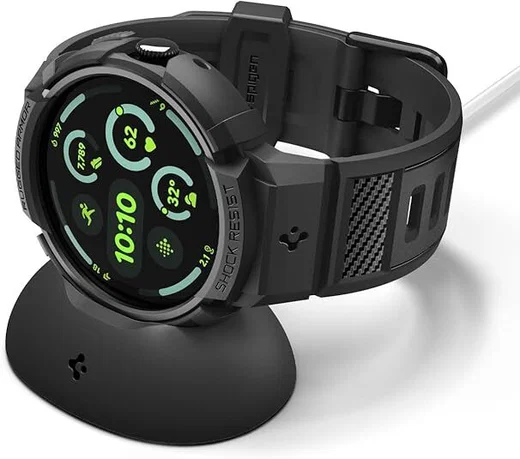 Spigen Rugged Armor Pro - Pixel Watch 4 45MM Hoesje Zwart + Oplaad Standaard afbeelding 1