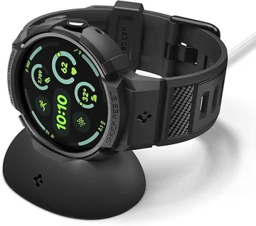 Spigen Rugged Armor Pro - Pixel Watch 4 45MM Hoesje Zwart + Oplaad Standaard